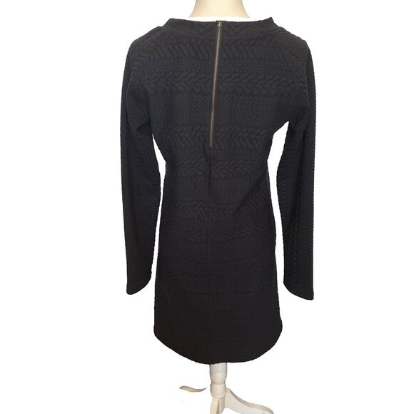 NWT Prana Macee Black Dress M Textured Jacquard Long Sleeves Zipper Midi Scandi - Picture 4 of 7